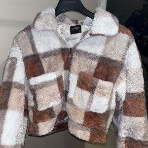 CISONO Los Angeles Faux Fur checkered crop jacket